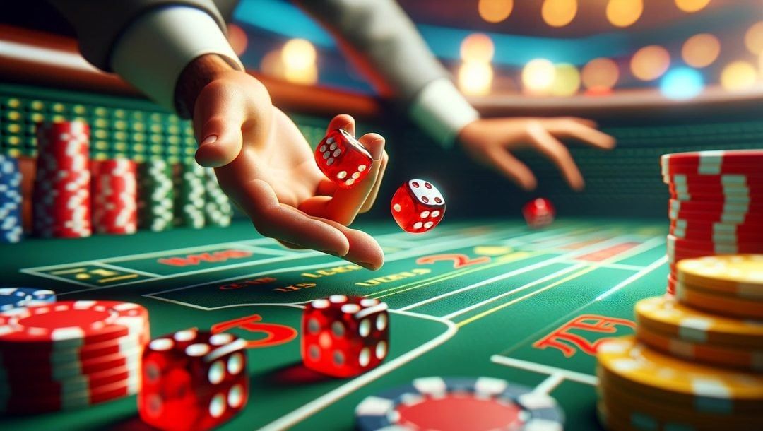 Spielchips und Karten auf grünem Tisch